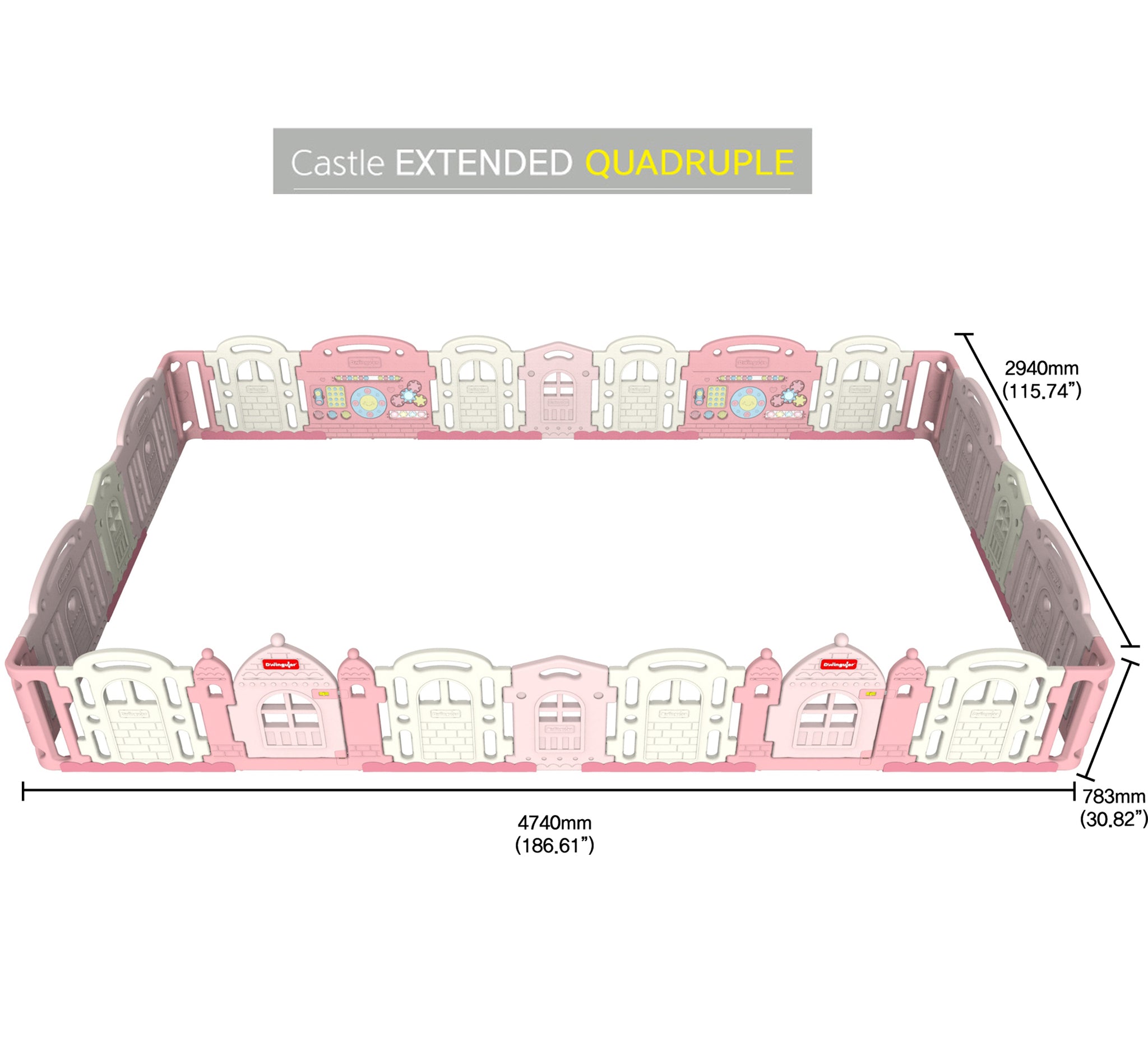 DWINGULER Castle Playpen Extension Kit XQ x4-Baby Pink